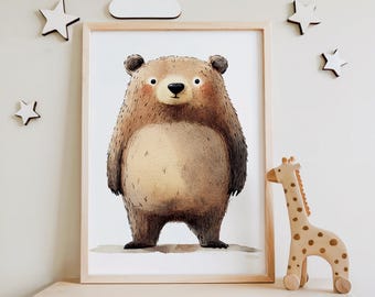 Watercolor Bear Nursery Print: Woodland Animal Art
