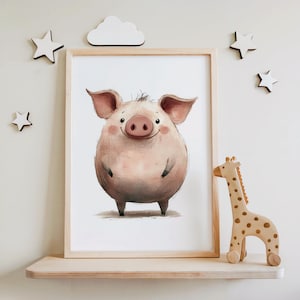 Arte de parede para berçário de porquinhos | Estampa fofa de animal de fazenda | Pôster de leitãozinho | Decoração de berçário de fazenda | Arte adorável de leitão rosa para quarto de criança