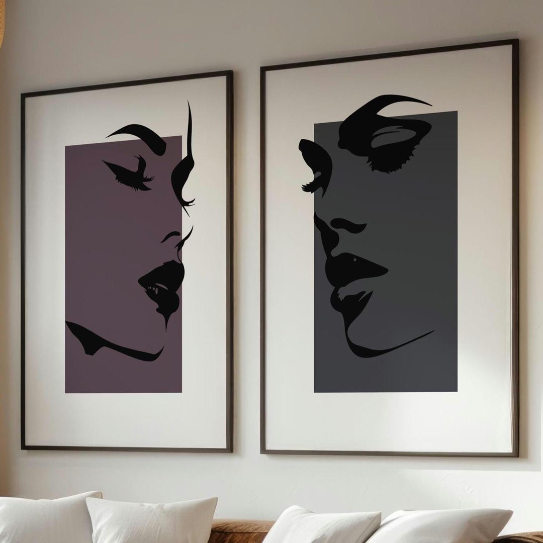 Minimalist Face Line Art Print Set: Modern Woman Portrait, Neutral ...