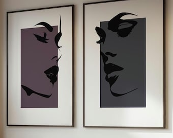 Minimalist Face Line Art Print Set: Modern Woman Portrait, Neutral Decor