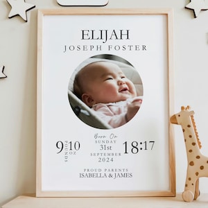 Impresión personalizada de nacimiento de bebé / Póster personalizado con nombre de recién nacido / Arte mural con estadísticas de nacimiento / Regalo de recuerdo para bebé / Decoración de guardería / Anuncio de bebé