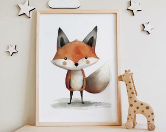 Watercolor Fox Nursery Print: Woodland Animal Art