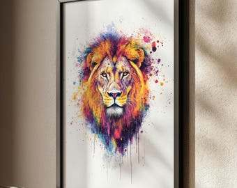 Colorful Lion Watercolor Print: Bold Jungle Safari Wall Art