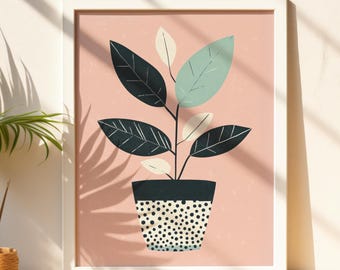 Blush Pink Plant Print: Abstract Botanical Art, Scandinavian Decor