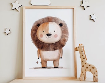 Cute Lion Nursery Print | Safari Animal Art, Kids Room Decor