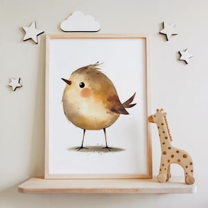 Stampa di uccelli ad acquerello / Arte per bambini nei boschi / Decorazione da parete con simpatici animali / Poster per la cameretta dei bambini / Arte per bambini a tema foresta / Bambini neutri