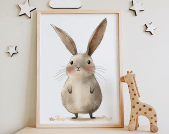 Bunny Nursery Print: Watercolor Woodland Animal Art