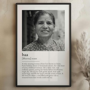 Stampa definizione Baa personalizzata / Regalo personalizzato per nonna Gujarati / Foto ricordo / Bianco e nero o a colori / Arte murale Baa / Poster regalo Baa