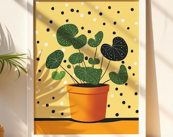 Mid-Century Modern Plant Print: Polka Dot Leaves, Yellow Botanical Art