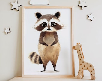"Aquarell Waschbär Kinderzimmer Poster: ""Waldtier"""