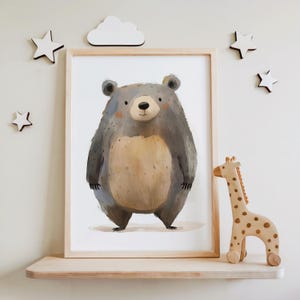Watercolor Bear Print - Woodland Nursery Art | Cute Animal Wall Decor | Baby Room Poster | Forest Theme Kids Art | Gender Neutral Nursery