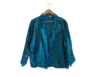 Vintage Turquoise Abstract Print Cotton Jacket