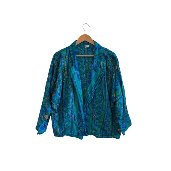 Vintage Turquoise Abstract Print Cotton Jacket - image 1