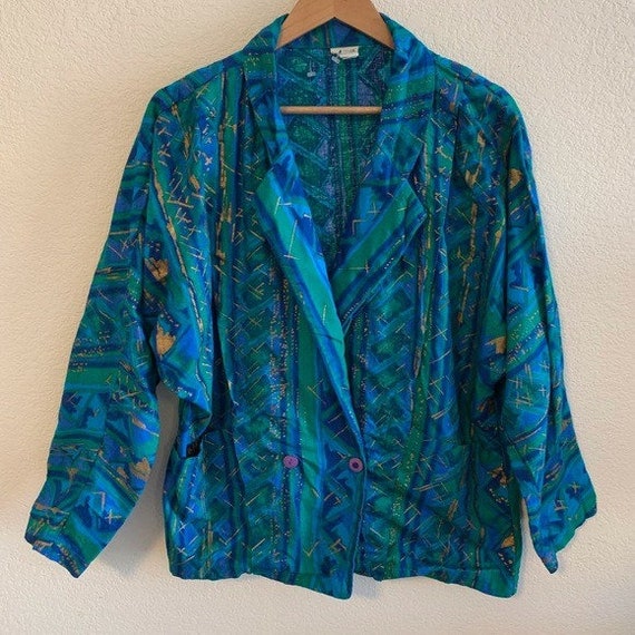 Vintage Turquoise Abstract Print Cotton Jacket - image 3