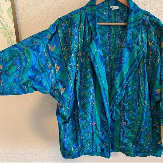 Vintage Turquoise Abstract Print Cotton Jacket - image 6
