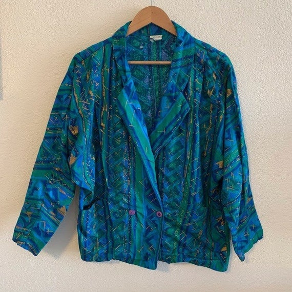 Vintage Turquoise Abstract Print Cotton Jacket - image 10