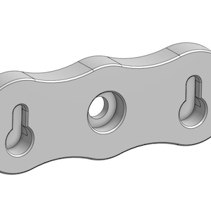 Op de afbeelding: Een grijze kunststof connector met drie gaten. Twee gaten zijn sleutelgatvormig en het derde gat is rond.