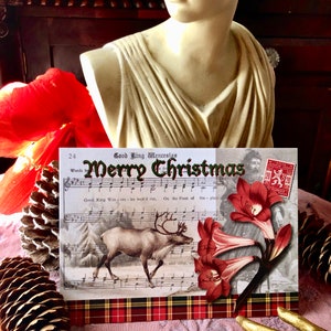 Christmas Collage Card "Merry Christmas" — 5" x 7" Keepsake Holiday Panel Card with Envelope. Singles or Sets of 5 and 10.