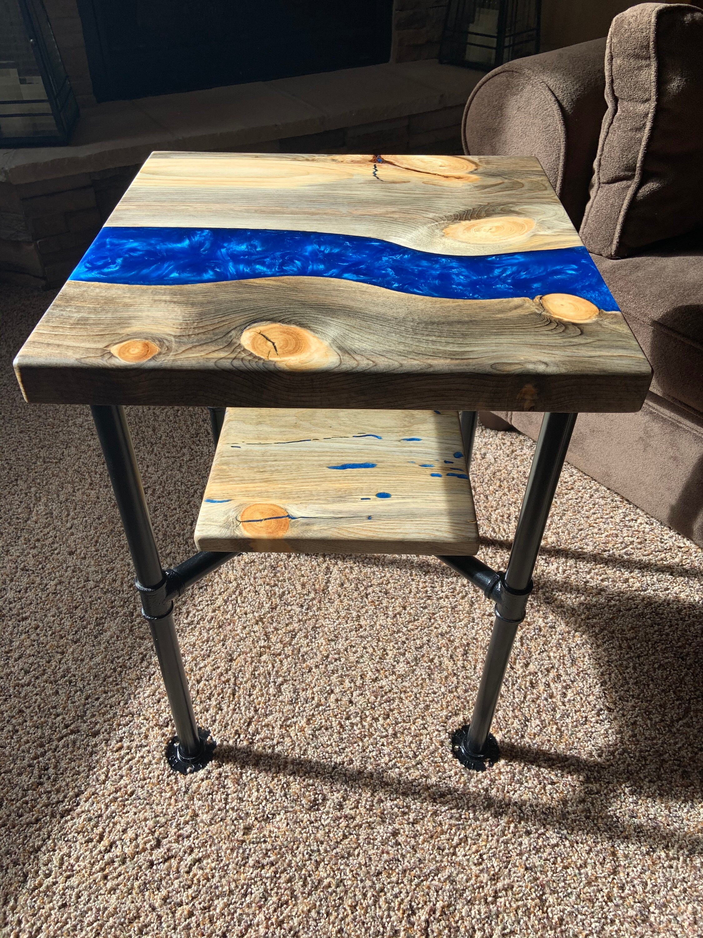 Blue Epoxy End Table Etsy