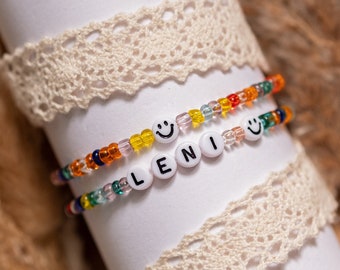 Armband personalisiert, Personalisiertes Armband, Armband mit Namen, Armband mit Buchstaben, Armband Set personalisiert, Armband bunt Smiley