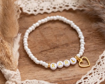 Bracelet personalized with heart, personalized bracelet, bracelet with heart, bracelet with name, pearl bracelet, bracelet with heart pendant