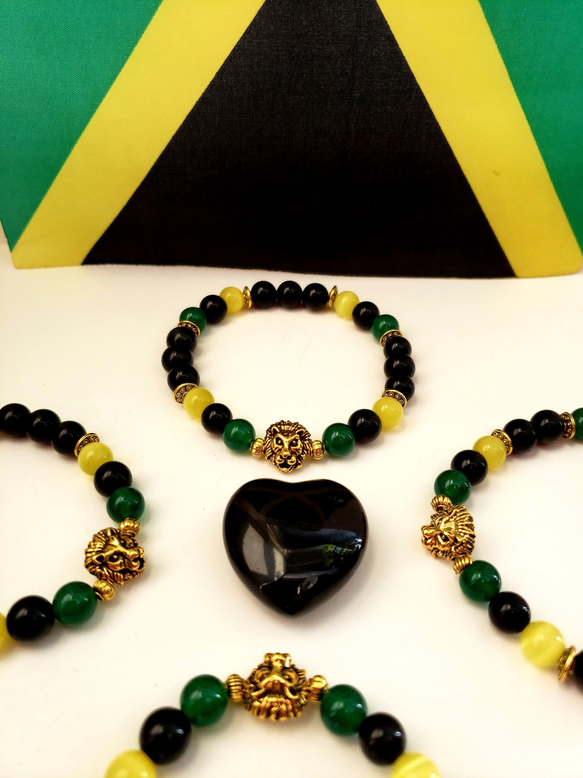 Jamaica Healing Gemstone Bracelet with Gold Lion Head. Bead Etsy