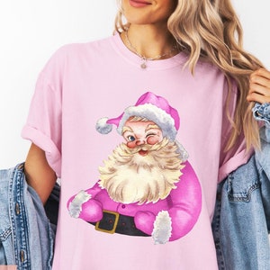 Pink Santa Christmas Comfort Colors Shirt, Retro Pink Santa Shirt, Pink Vintage Santa Tee, Holiday Crewneck, Pink Christmas Vibes Tshirt
