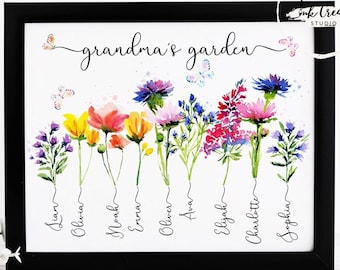 Grandma&#39;s Garden Canvas, Personalized Family Name Canvas, Grandma&#39;s Garden Gifts With Grandkids Names, Unique Mother&#39;s Day Gift for Grandma