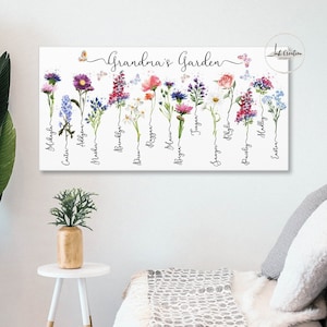 Grandma&#39;s Garden Canvas, Personalized Family Name Canvas, Grandma&#39;s Garden Gifts With Grandkids Names, Unique Mother&#39;s Day Gift for Grandma