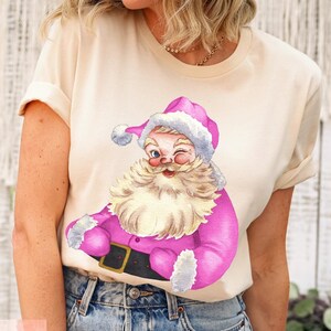 Pink Santa Christmas Shirt, Retro Pink Santa Shirt, Pink Vintage Santa Tee, Holiday Crewneck, Pink Christmas Vibes Tshirt, Santa Pink Shirt