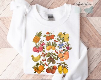 Aesthetic Cute Fruit Sweatshirt, Retro Cottagecore Sweatshirt Women, Vintage Fruit Graphic Sweater for Women, Fruit Lover Gift