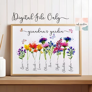 Grandma&#39;s Garden Digital, Personalized Family Name Digital, Grandmas Garden Gifts With Grandkids Names, Unique Mother&#39;s Day Gift for Grandma