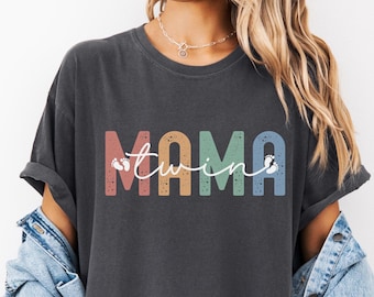 Comfort Colors Twin Mama Shirt, First Time Twin Mom Tee, Twin Pregnancy Shirt, Mom of Twins Shirt, New Twin Mom Gift, Twin Baby Shower Gift