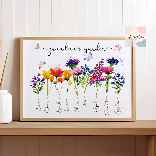 Grandma's Garden Canvas, Personalized Family Name Canvas, Grandma's Garden Gifts With Grandkids Names, Unique Mother's Day Gift for Grandma