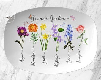 Custom Nana's Garden Plate With Grandkids Names, Personalized Nana Platter With Grandkids Names, Unique Mothers Day Gift for Nana, Nana Gift