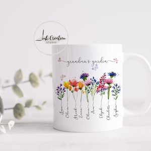 Grandmas Garden Gifts With Grandkids Names, Family Name Watercolor Flowers Personalized Mug, Unique Mother's Day Gift for Grandma, Nana's image 2