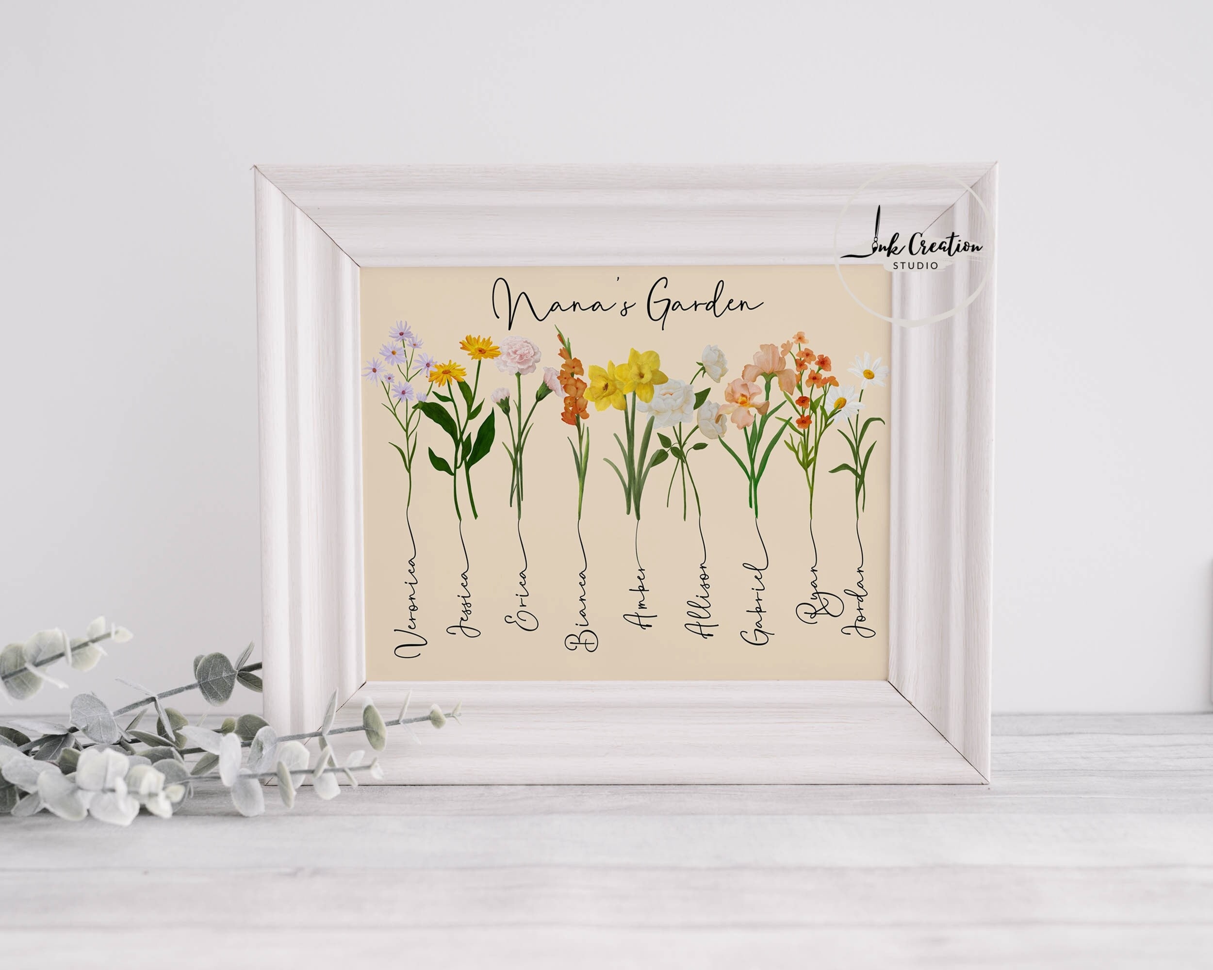 Nana's Garden Canvas With Grandkids Names, Personalized Nana