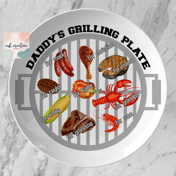 Grill Master Dad's BBQ Plate, Personalized Daddys Grilling Plate, Dad Gift from Kids, BBQ Gifts, BBQ Grilling Personalized Plate for Grandpa