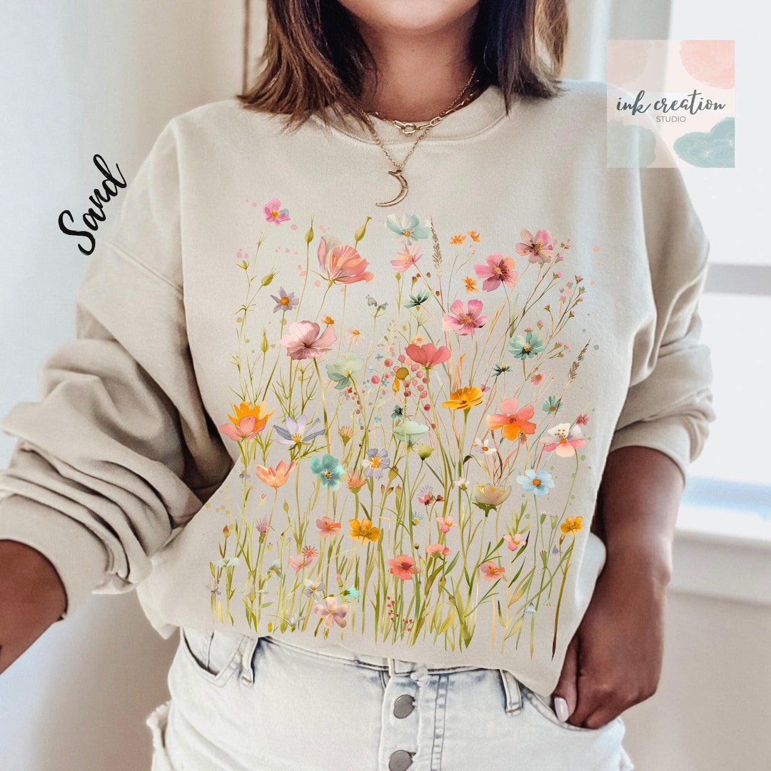 Bohemian Wildflower Sweatshirt, Wildflowers Cottagecore Sweatshirt ...