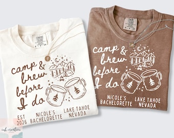 Camp Bachelorette Party Comfort Colors Shirts, Mountain Bride Tee Camp, Lake Themed bach party Tshirt, Custom Hiking Bachelorette Shirts