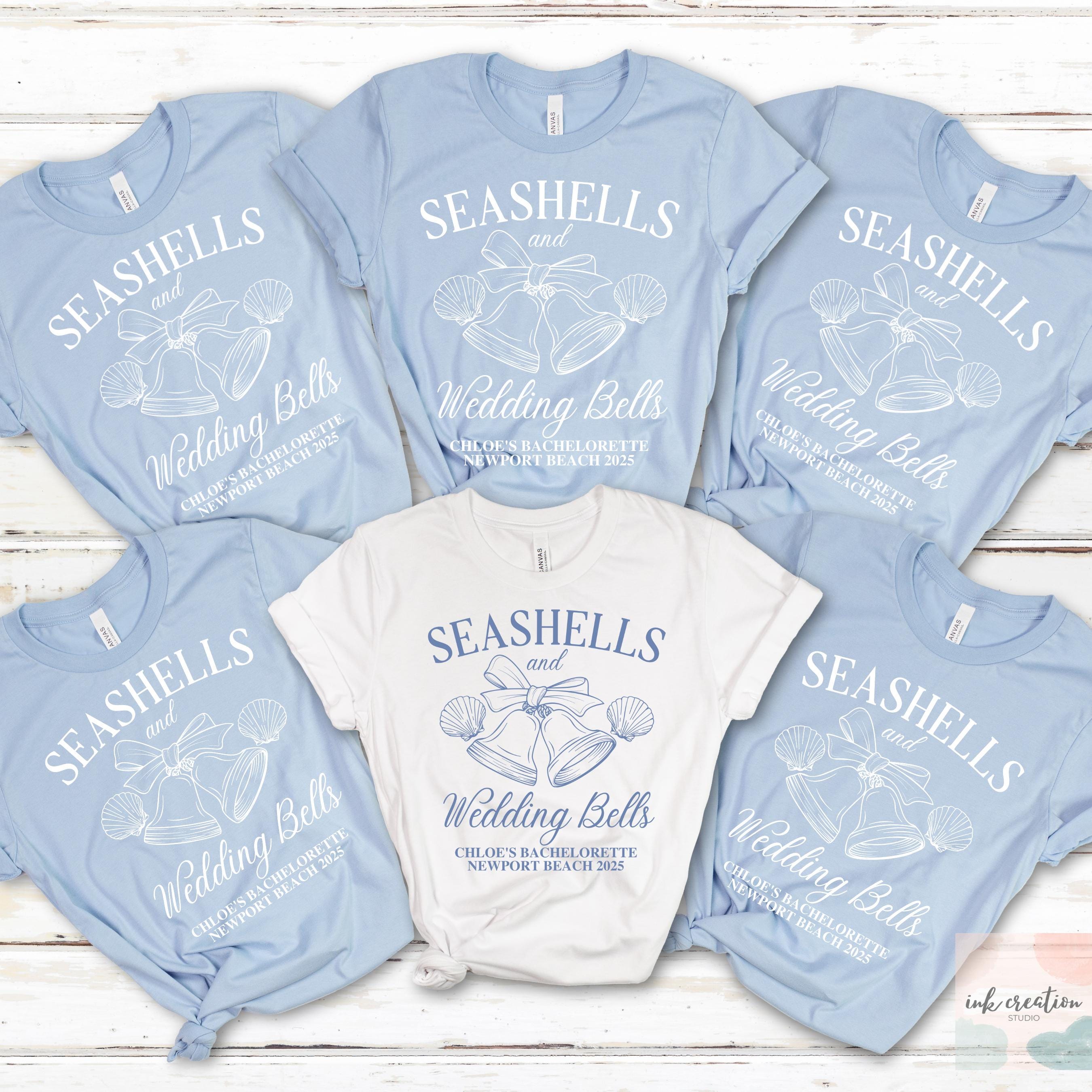 Beach Bachelorette Party Shirt, Custom Bachelorette Shirts, Seashells and Wedding Bells, Coastal Beach Bach Party Tshirt, Bridal Party Gift