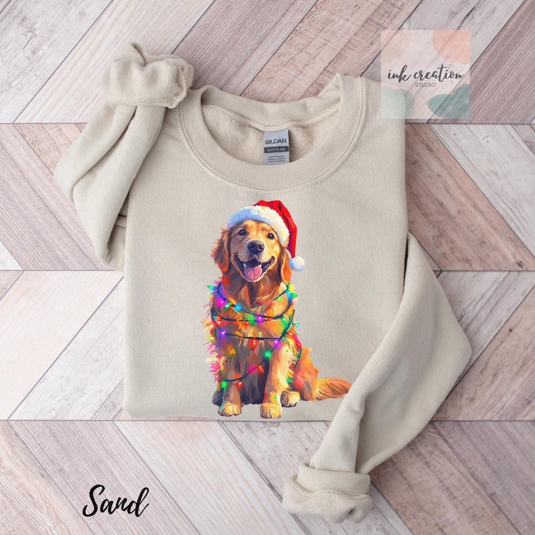 Sweat-shirt De Noël Pour Femme - Imprimé Père Noël Et Golden Retriever - Coupe Oversize - Idéal Pour Les Fêtes