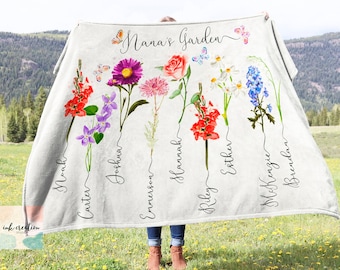 Custom Nana Blanket, Nana Mothers Day Gift, Personalized Nana Gifts, Custom Nana Gifts, Nana Birthday Gifts, Birth Flower Gift For Mom