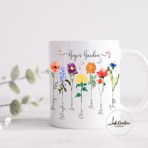 Grandmas Garden Gifts With Grandkids Names, Family Name Watercolor Flowers Personalized Mug, Unique Mother's Day Gift for Grandma, Nana's image 3