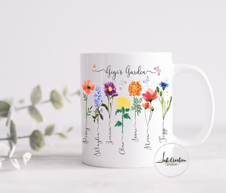 Grandmas Garden Gifts With Grandkids Names, Family Name Watercolor Flowers Personalized Mug, Unique Mother's Day Gift for Grandma, Nana's image 3