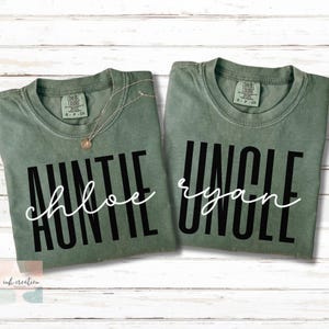Comfort Colors® Custom Auntie Uncle Shirt, Personalized Auntie Uncle Name Shirt, New Auntie Uncle Shirt, Auntie Uncle Gift, Pregnancy Reveal