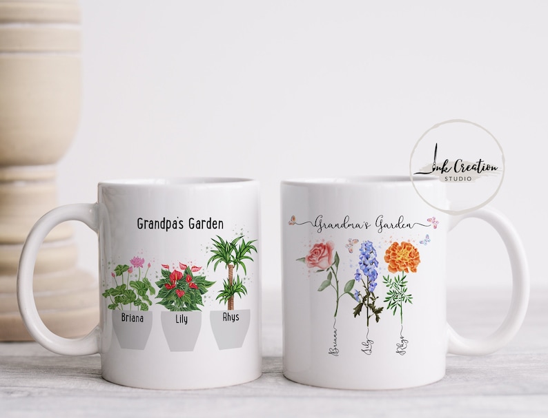 Grandmas Garden Gifts With Grandkids Names, Family Name Watercolor Flowers Personalized Mug, Unique Mother's Day Gift for Grandma, Nana's image 4