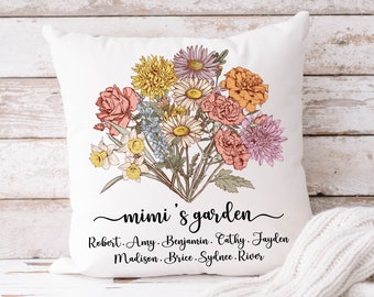 Grandmas Garden Pillow Gift For Nana When Baby Is Born Personalized Birth Flower Pillow Cover Gift For Mom With Kids Names Gift From Husband - Canada