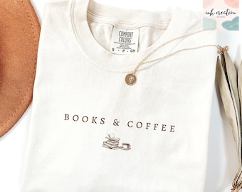 Comfort Colors Books and Coffee Shirt, Book Lover Shirt, Bookish Shirt, Reading Tshirt, Book Lover Gift, Bookworm Gift, Bookish Gift