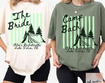 Camp Bachelorette Party Comfort Colors Shirts, Mountain Bride Tee Camp, Lake Themed bach party Tshirt, Custom Hiking Bachelorette Shirts
